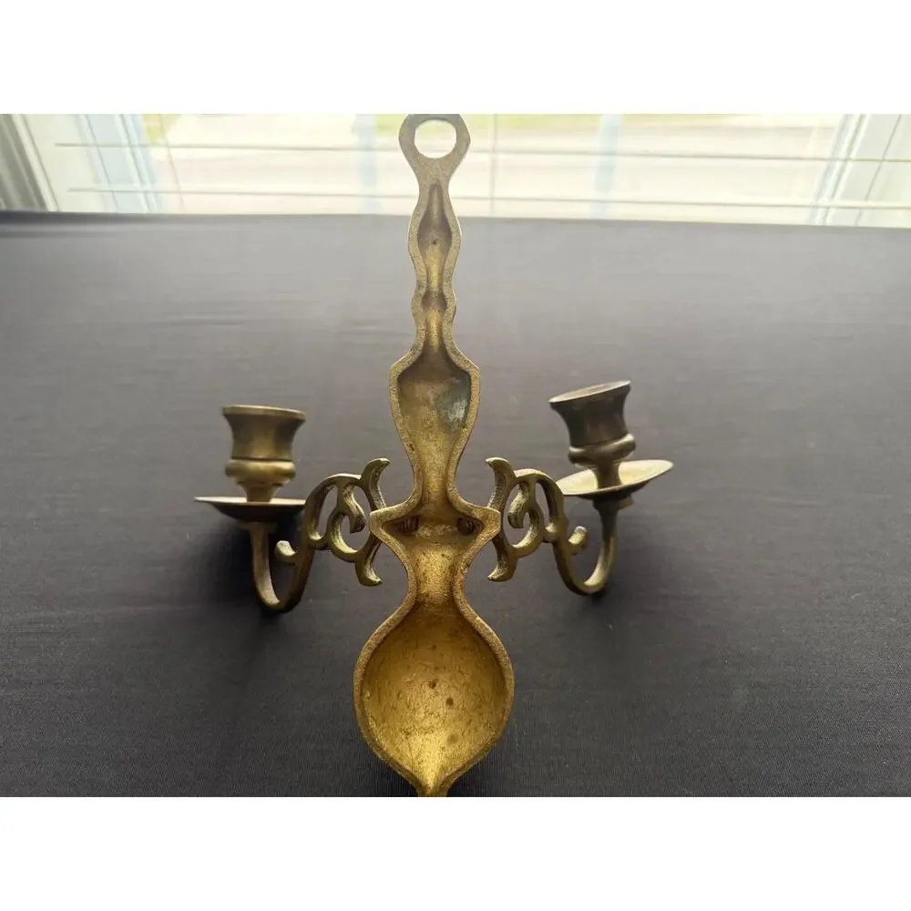 Vintage Brass Candle Holder Wall Decor Retro Style